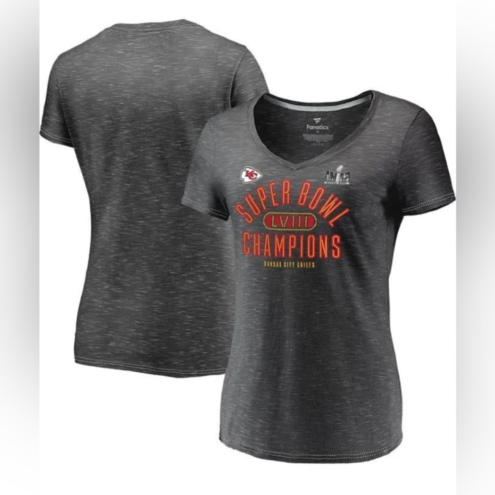 NEW - KC CHIEFS WOMENS CHARCOAL SUPER BOWL LVIII CHAMPIONS UNDER THE LIGHTS Tee